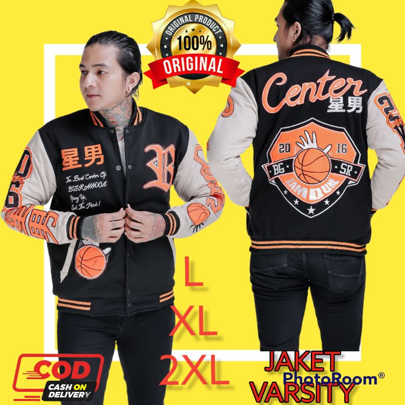JAKET VARSITY BASEBALL-JAKET VERSITY BONE BGSR-JACKET VARSITY VINTAGE FULL BORDIR BAHAN KATUN PREMIU