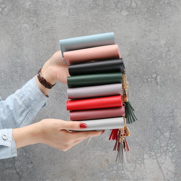 (8 WARNA, 1KG muat 15pcs) Dompet Kecil Polos Lipat Cewek Korea Gantungan GROSIR Lomenia LOD013-3