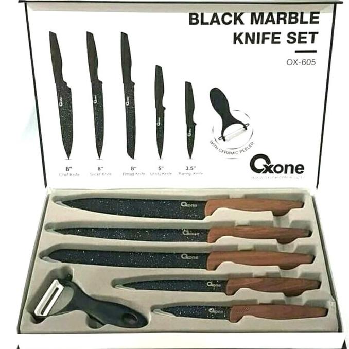 [COD] Pisau Dapur Black Marble Knife Set Oxone OX-605 TERPERCAYA Kode 845