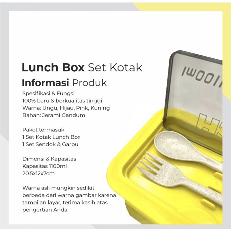 LUNCH BOX KOTAK MAKAN LB B002 - BEKAL MAKAN SEKOLAH KANTOR - FREE SENDOK GARPU