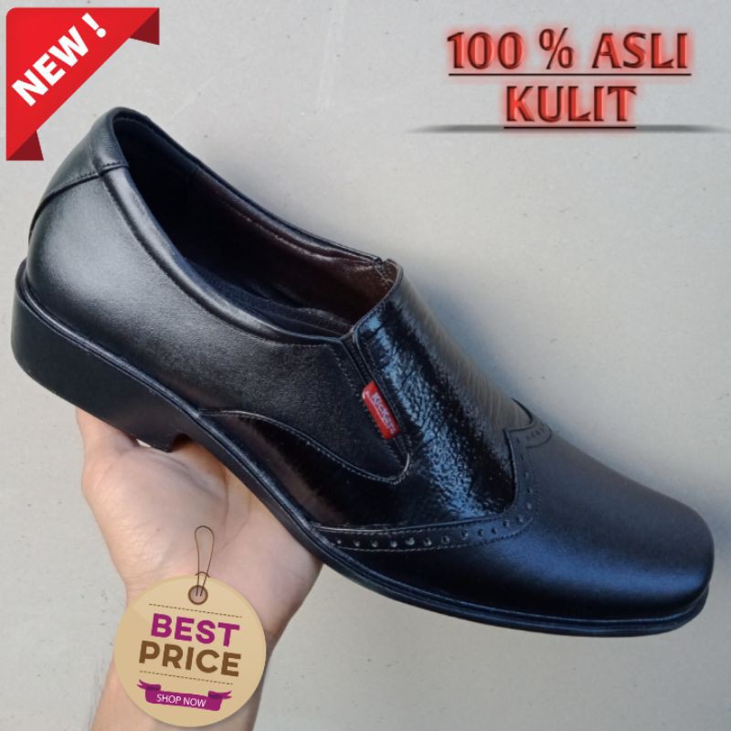 Sepatu Fantofel pria kulit sepatu slip on sepatu kerja asli bahan kulit