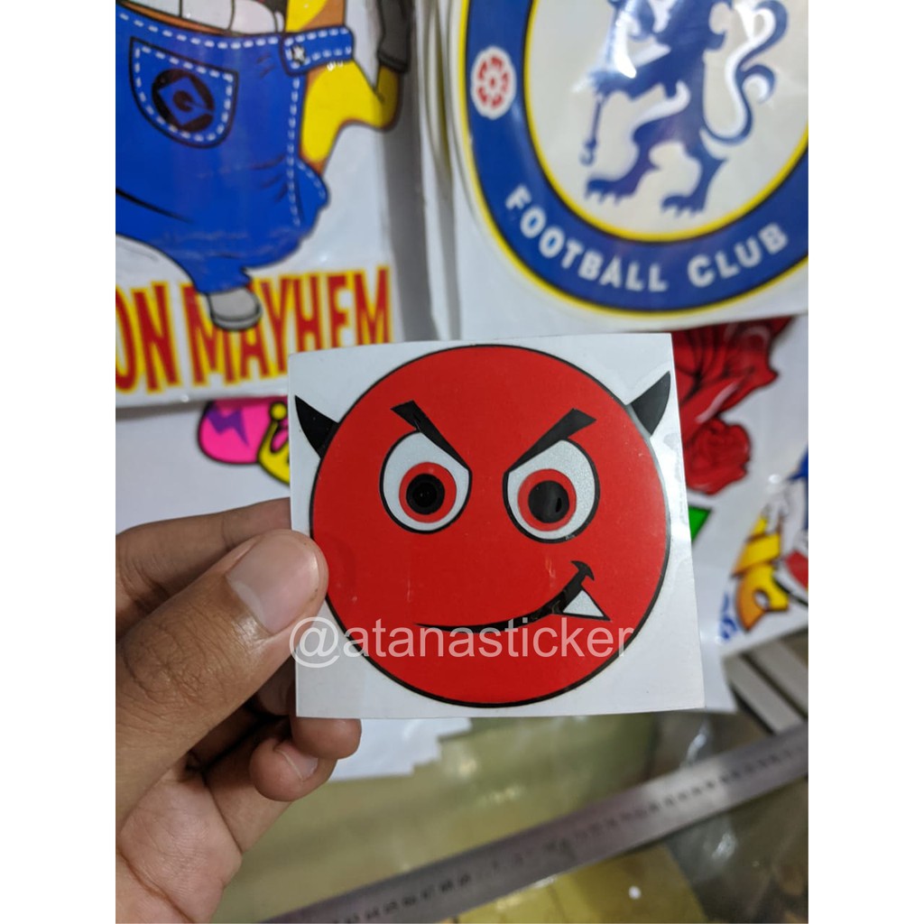 Stiker Cutting Emoji Devil Setan 6,5x7cm Nyala Reflective Scotlite Fosfor