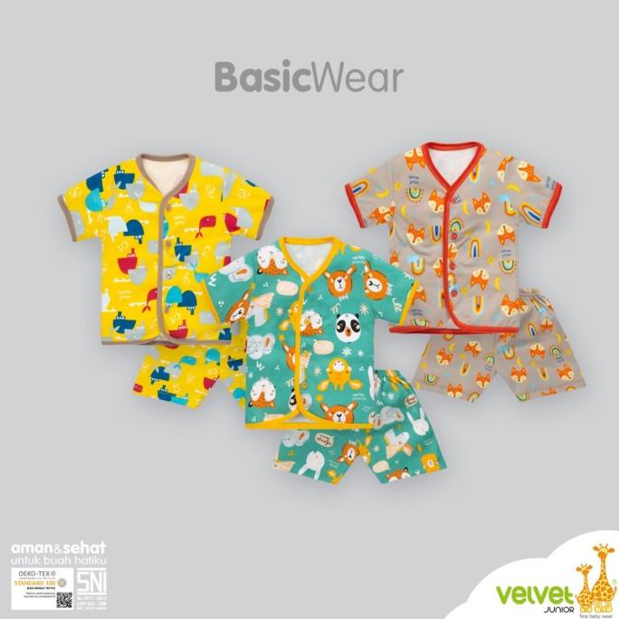Velvet Junior Motif Terbaru Kancing Tengah + Celana Pendek - 3pcs