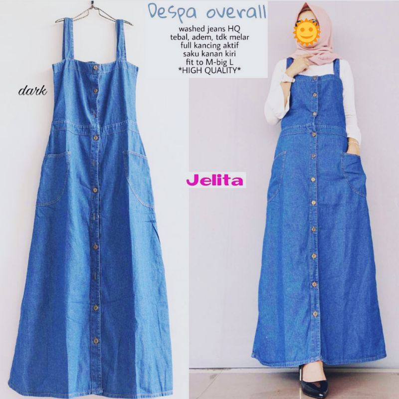 Baju Overall Rok Jeans Panjang Modern Wanita Remaja Kekinian Busui Full Kancing Fashion Cewek