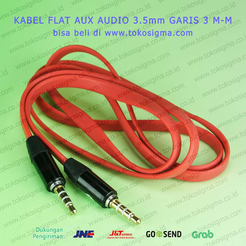 KABEL Flat AUDIO VIDEO 3.5mm garis 3 AUX in 4 pole male-male 100cm