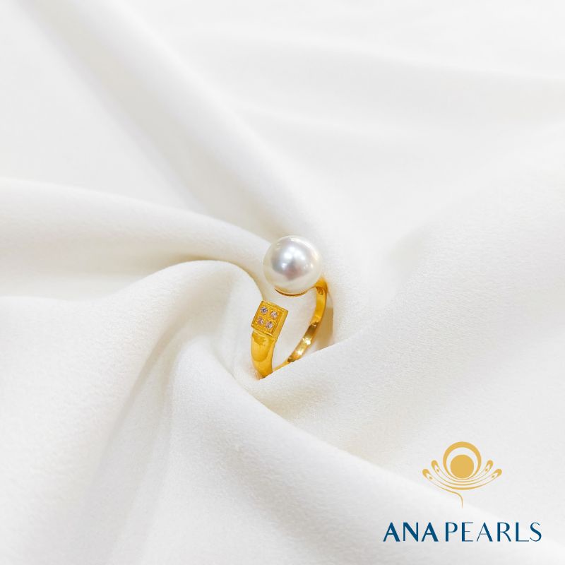 Cincin Emas Kadar 22K Mutiara Air Laut Asli