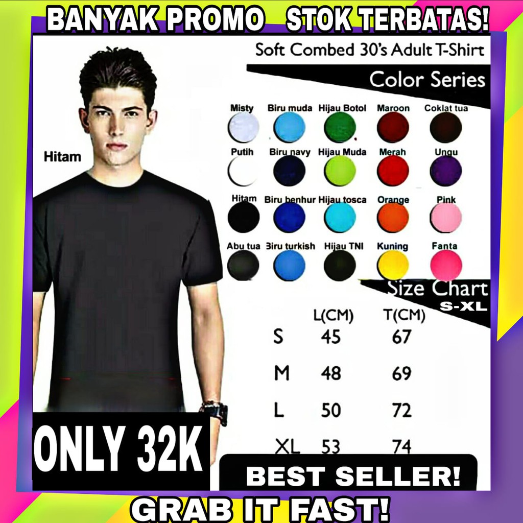  Distro  Kaos  Polos Lengan  Pendek  Soft Combed 30s Cotton 