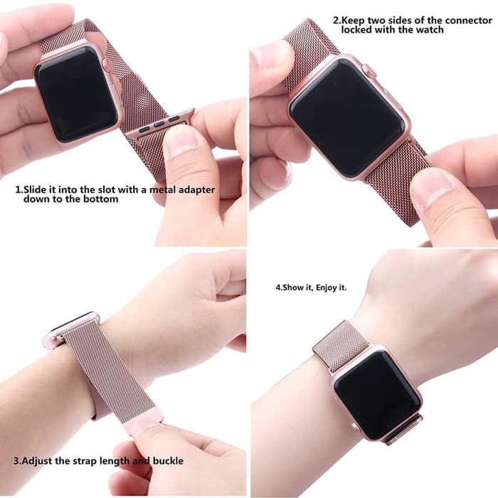 Stainless Steel Strap Untuk Apple Watch Magnetic Milanese Metal Loop Band iwatch Smartwatch T55 T500 Strap 44mm