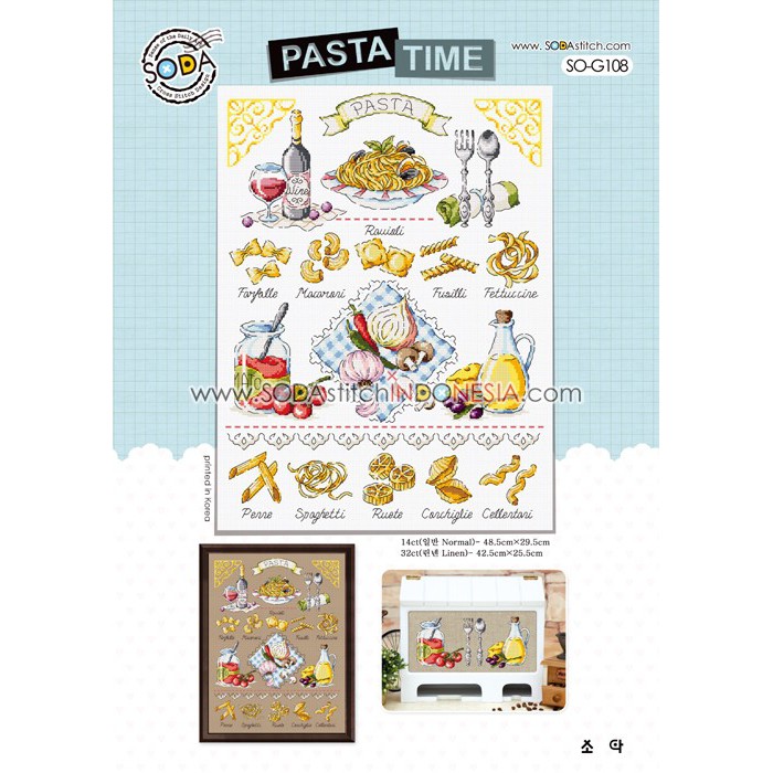 Paket DIY Craft Sulam Kristik Strimin Cross Stitch Sodastitch SO-G108 Pasta Time Food Kitchen Dapur