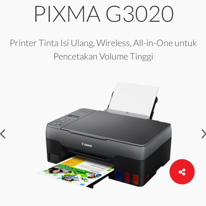 PRINTER CANON PIXMA G3020 / G 3020 PRINT SCAN COPY WIFI ALL IN ONE - GARANSI RESMI