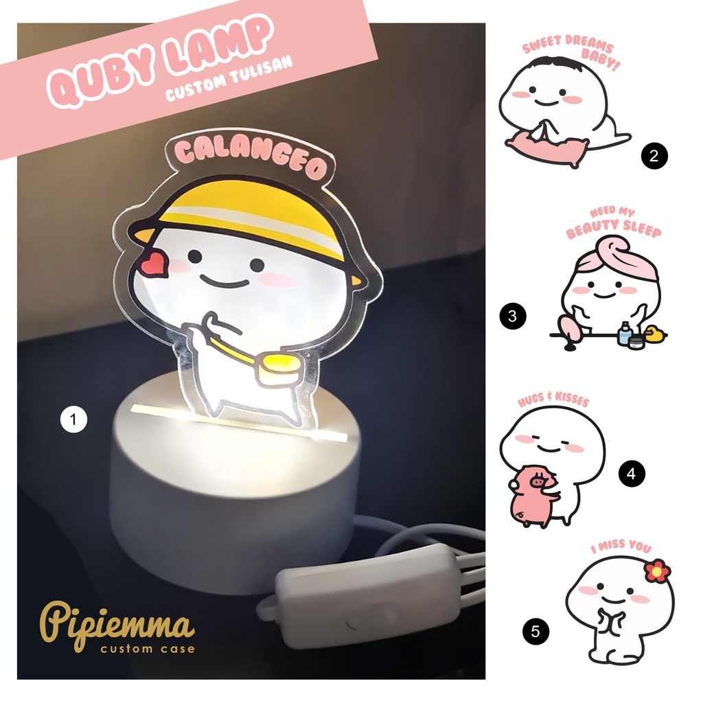 Lampu tidur quby pentol akrilik lucu custom tulisan kado cewek cowok pacar night lamp LED