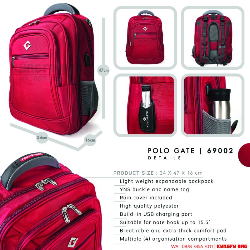 Best seller!! Tas ransel jumbo laptop backpack polo gate original, Bisa expand