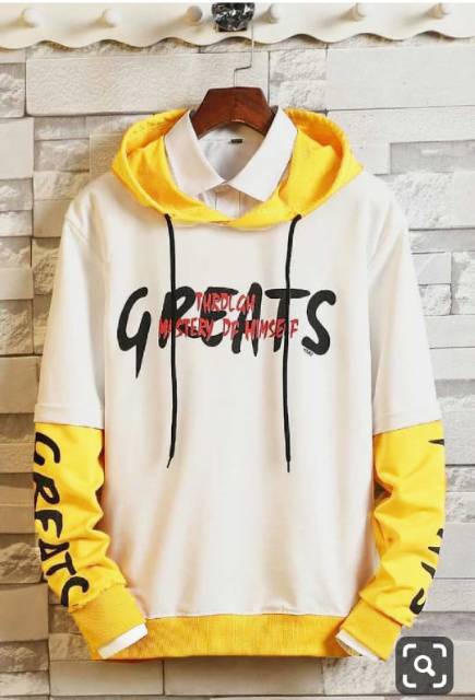 TOTOTAshop.Sweater hoodie GREATS pria,bahan Fleece tebal.motif sablon premium.ukuran M-L-XL