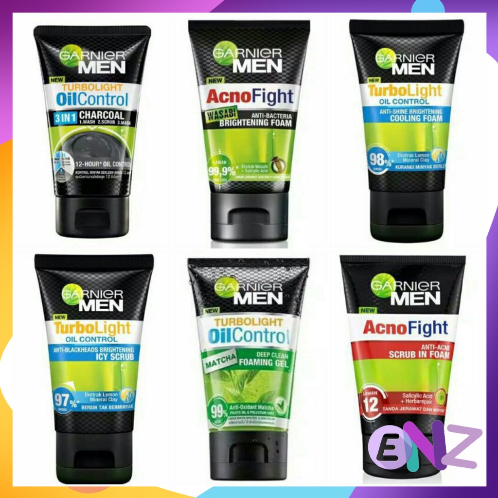 ENZ ® Garnier Men Acno Fight Anti-Acne Scrub In Foam Cleanser 100 ml (Untuk Wajah Bebas Jerawat) 2013