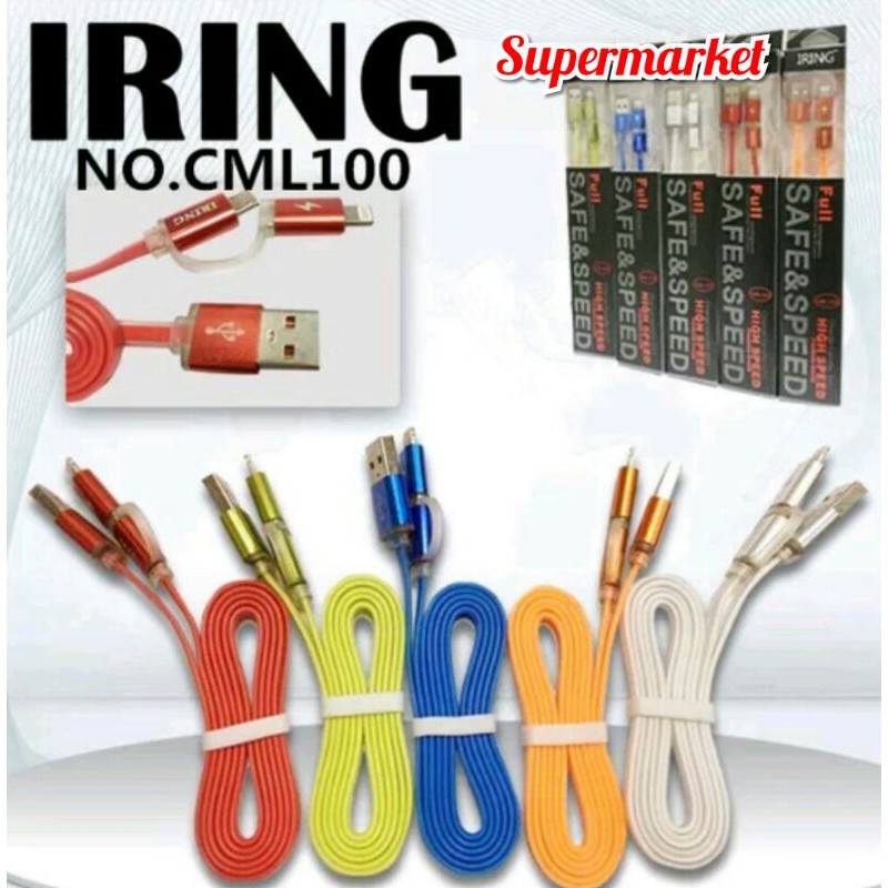 Kabel Data &amp; Charger 2in1 For Android &amp; Iphone Iring