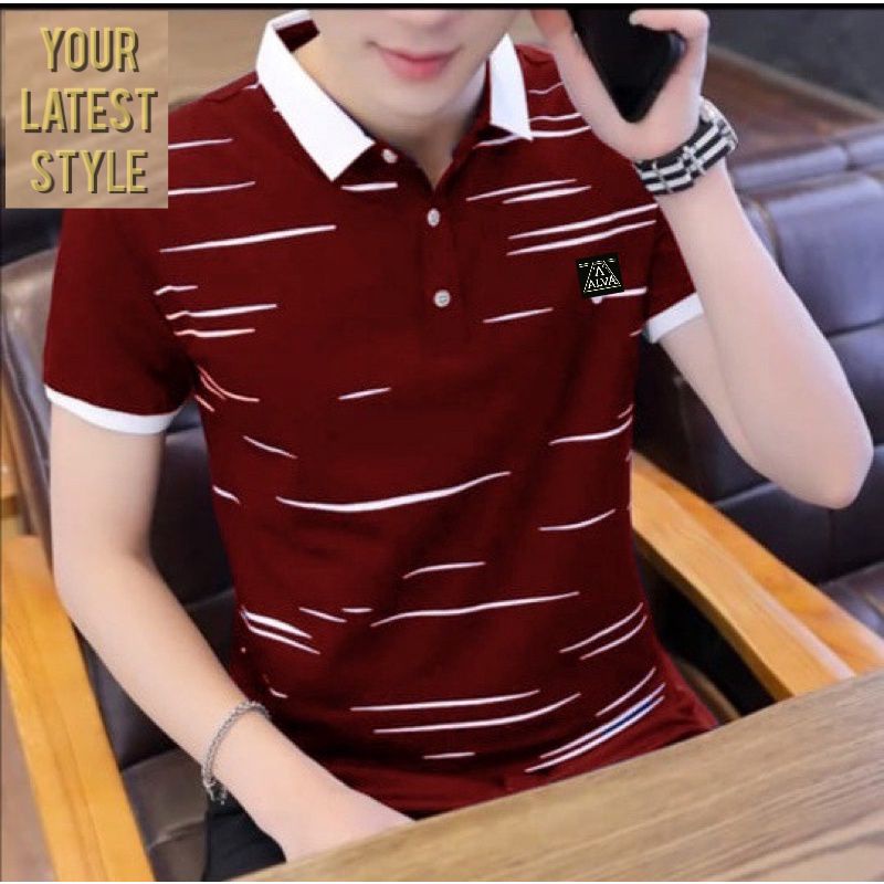 ( New Arrival ) Original Distro Bandung Polo Shirt Pria Motif Garis kerah Sporty Formal cotton