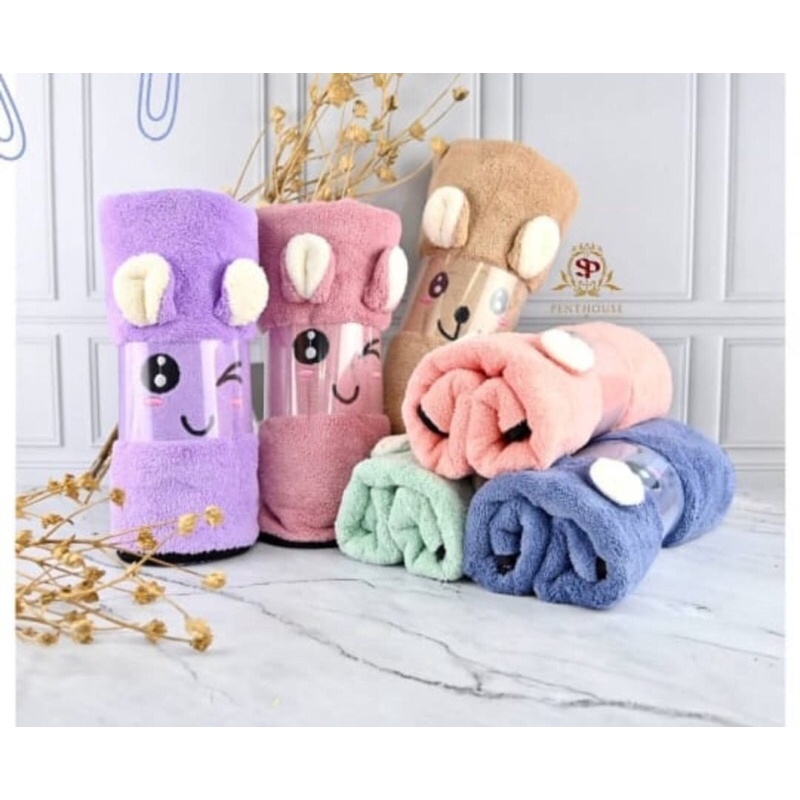 HANDUK MANDI BULU BEARS / BERUANG PENTHOUSE UKURAN/SIZE TANGGUNG/MEDIUM (50x100cm) Handuk Boneka Beruang handuk Telinga handuk korea