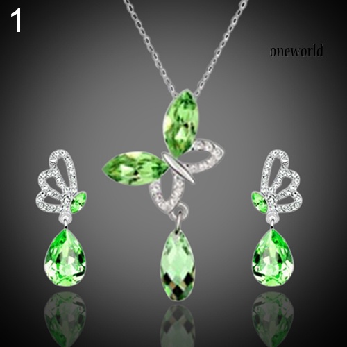OW@ Women Cocktail Crystal Butterfly Cubic Zirconia Necklace Stud Earrings Jewelry Set