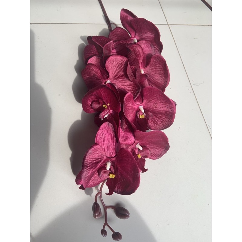 BUNGA ANGGREK BAHAN KAIN POLOS 8 KUNTUM - BUNGA ARTIFISIAL - (BAGK8KTM)-Merah tua
