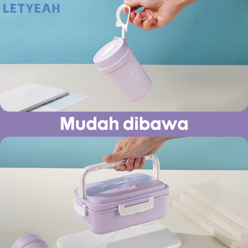 letyeah Lunch box set tas bekal /1000ml tempat makan kotak Makan dan 330ml cangkir sup