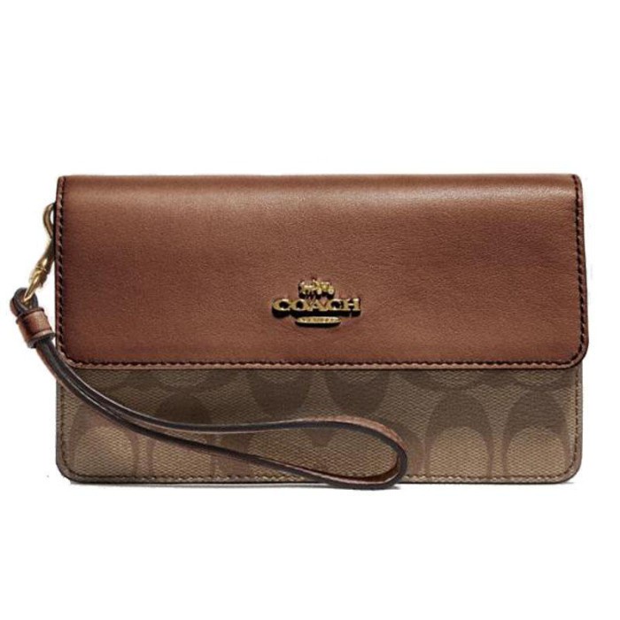 Coach's F78229 Foldover Wrislet in Khaki Signature Coated Canvas