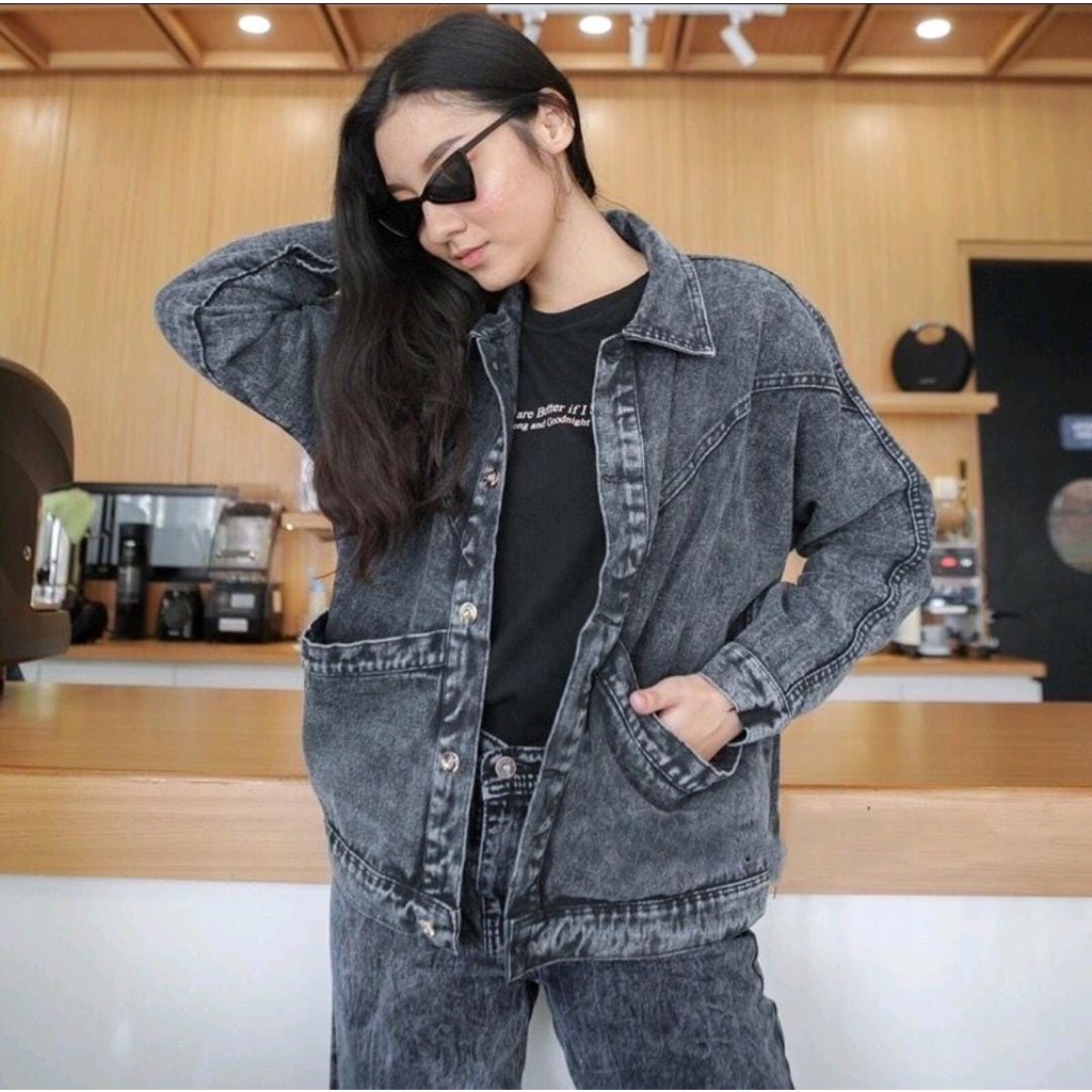 JAKET JEANS CEWEK OVERSIZE