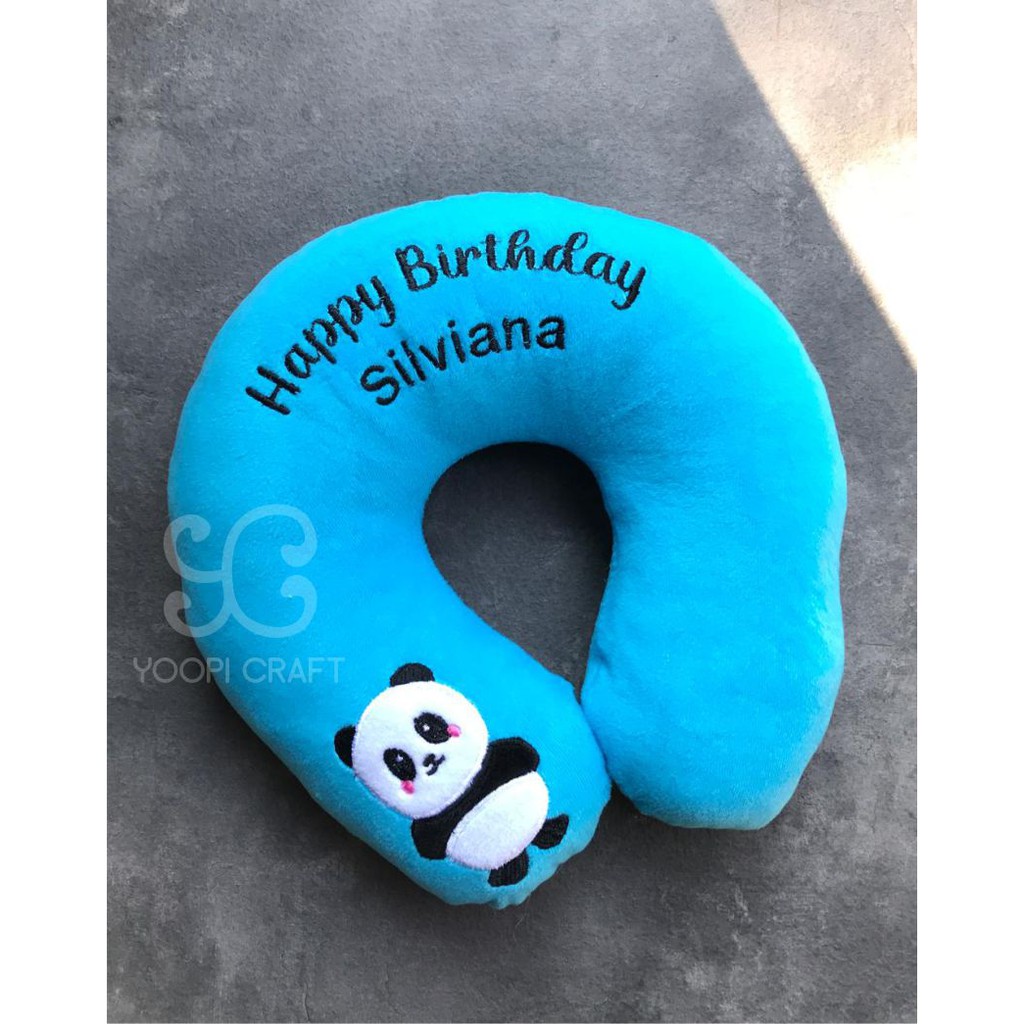 bantal leher karakter panda untuk kado ulang tahun request nama   tulisan   warna