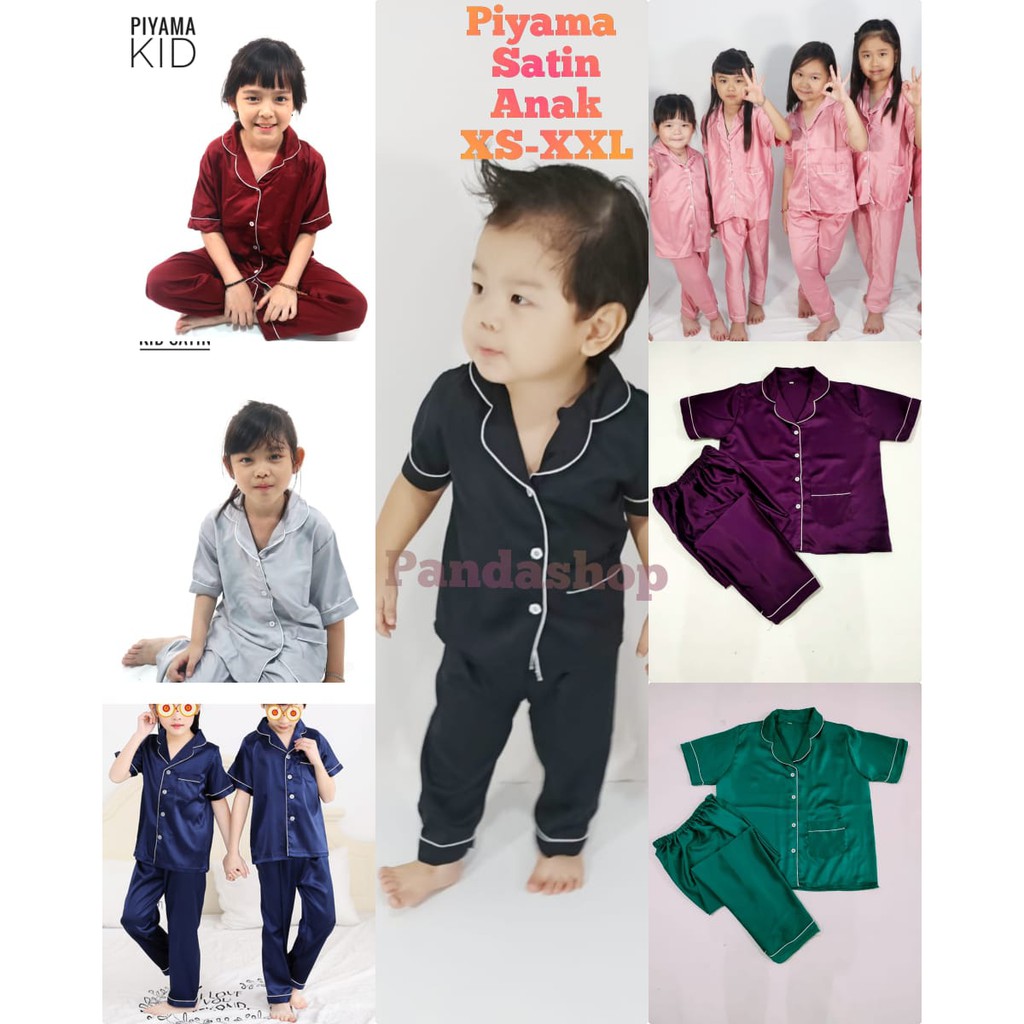 Piyama satin anak polos  /  baju lengan pendek celana panjang / pakaian anak