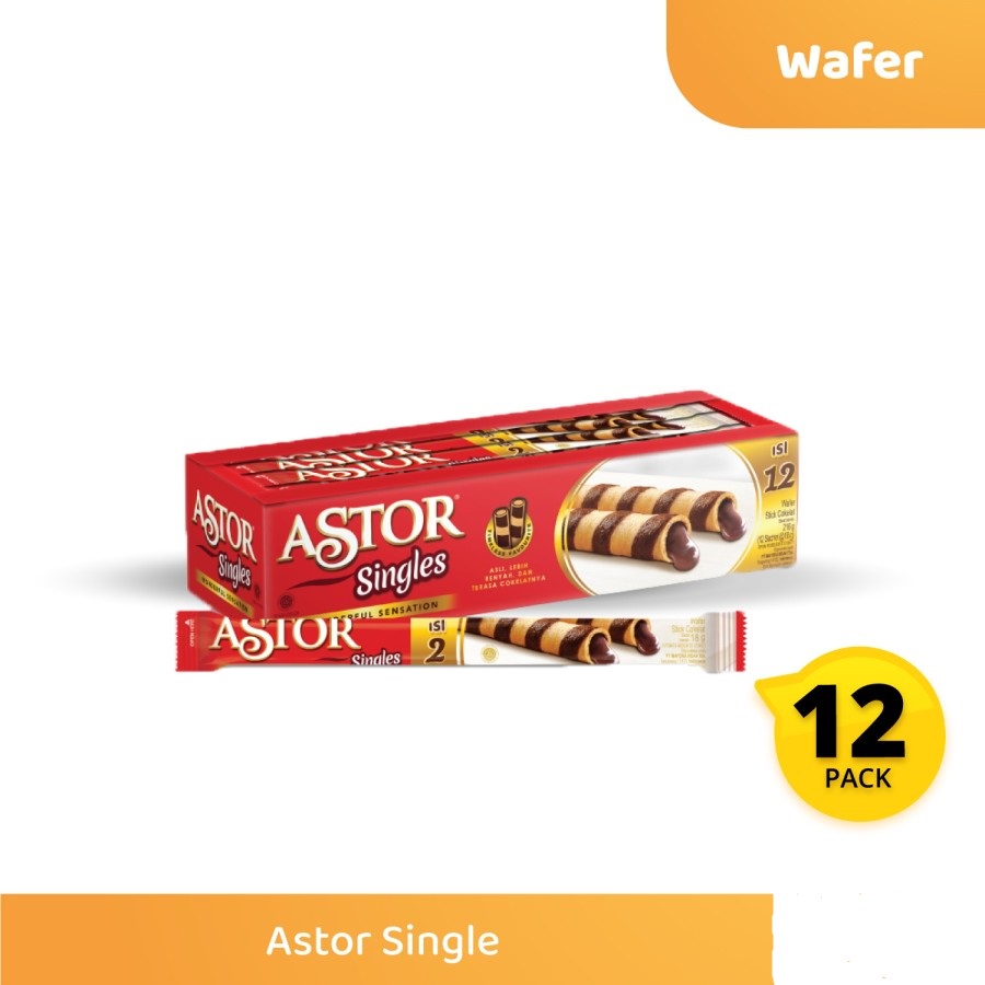 WAFER ROLL COKLAT ASTOR SINGLES BOX ISI 12PCS @18GR