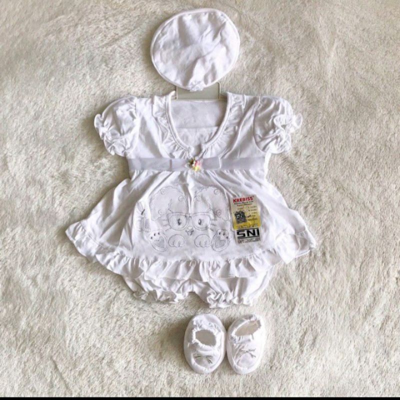 Dress Bayi Newborn Satu Set Putih/dress Aqiqah bayi