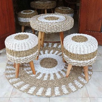 Kursi stool sofa bulat seagrass / kursi anyaman pandan / kursi sofa / karpet anyaman seagrass