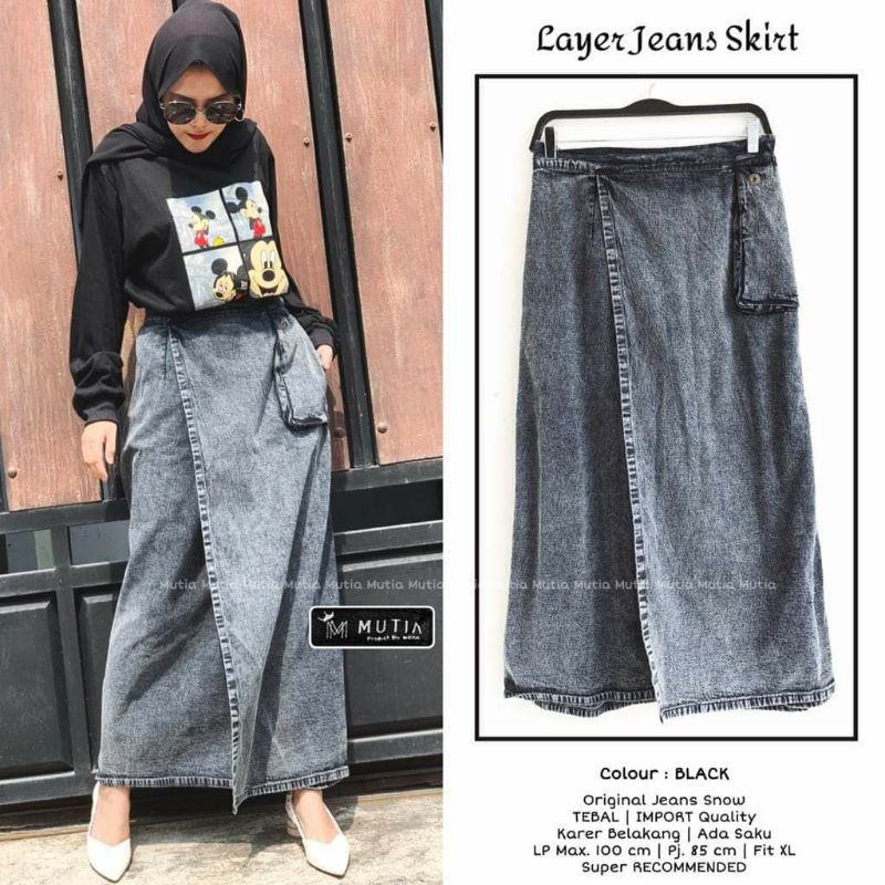 rok jeans wanita terbaru - rok jeans layer kekinian