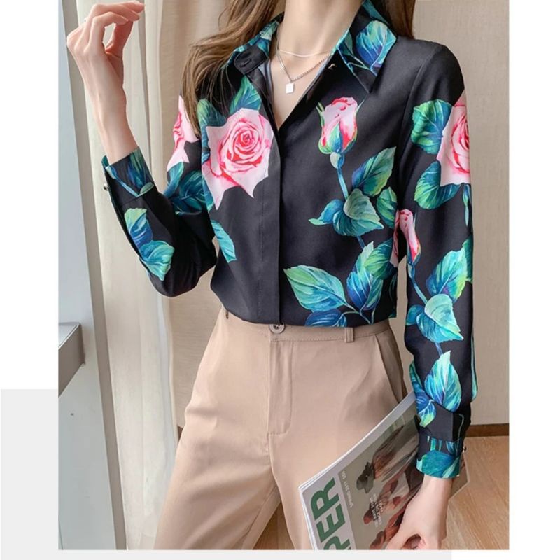 MDLV ~ 5131 TEA ROSES SHIRT / KEMEJA FLOWER LENGAN PANJANG / KEMEJA CEWEK IMPORT / FASHION IMPORT