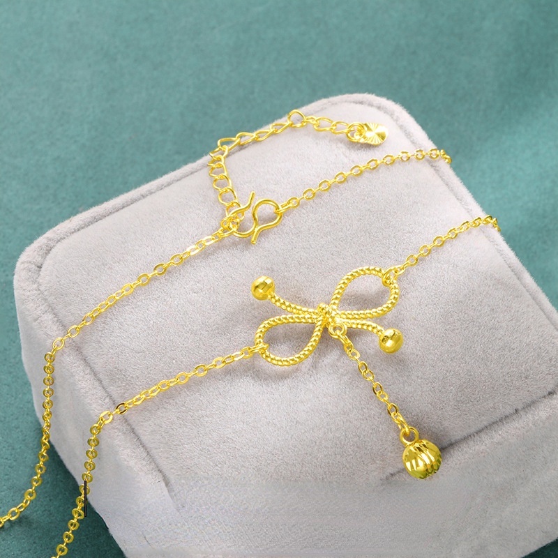 Kalung Desain Pita Emas Asli Kadar 375Gaya Korea Untuk Perhiasan
