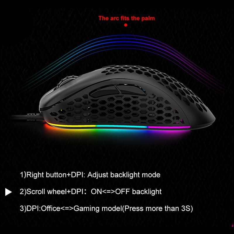 Mouse Gaming Honey Comb AULA F810 RGB lighting 6400DPI Macro System 7