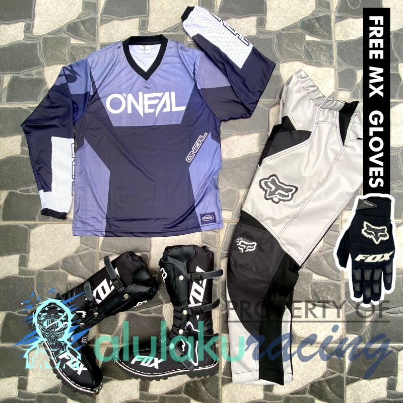 Jersey, Celana, Sarung Tangan &amp; Sepatu Fullprint with Protectors Fullset MX Trail Motocross - Paket Bundling ONCTFG020201-F41