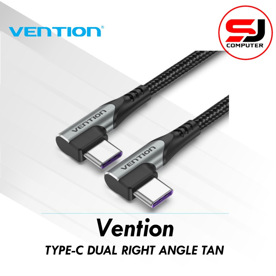 KABEL DATA VENTION TAN CHARGER TYPE-C DUAL RIGHT ANGLE VENTION 2 METER