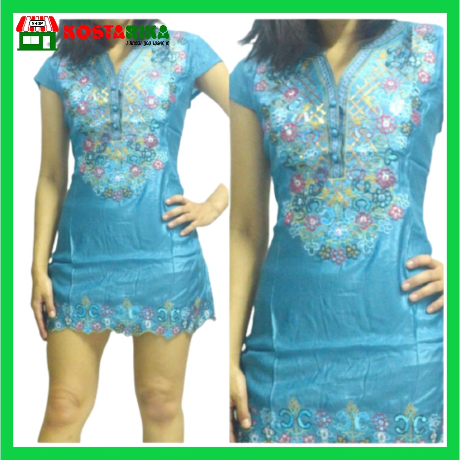 Baju Atasan Wanita Blouse ornamen Biru korea