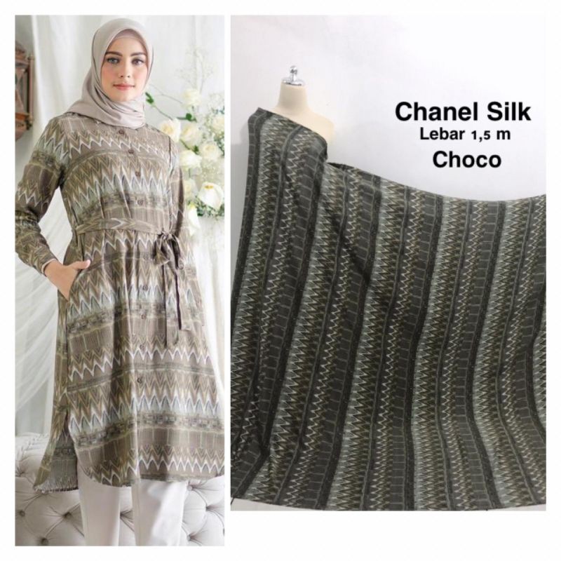 Kain Chanelt Silk zigzag / bahan gamis seragam / kain motif meteran