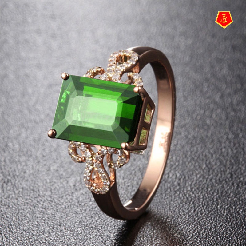 [Ready Stock]Temperament Personality Emerald Rose Gold Ring