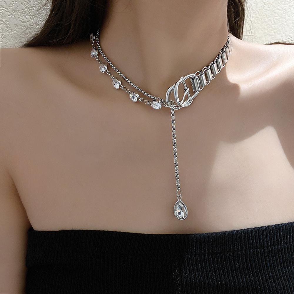 Agustinina Multi-Layer Klavikula Gadis Baru Klavikula Rantai Liontin Rumbai Berlian Imitasi Rantai Panjang Choker