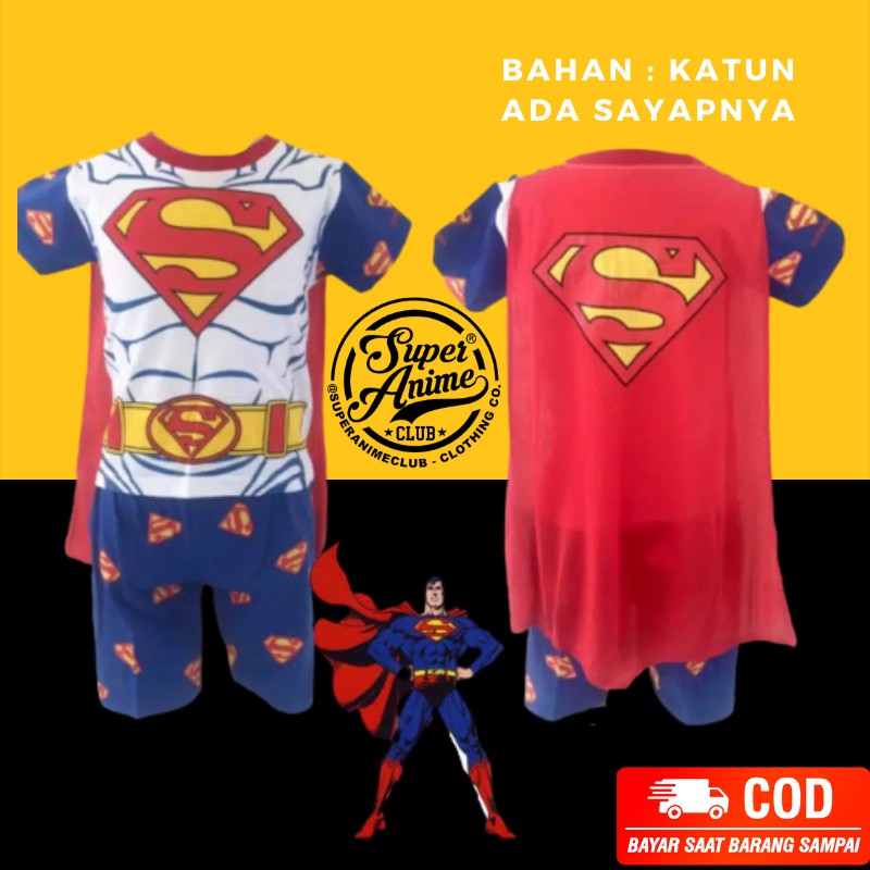 Setelan Anak Sayap Superman Putih Celana Pendek Baju Karakter Cowok Laki Laki