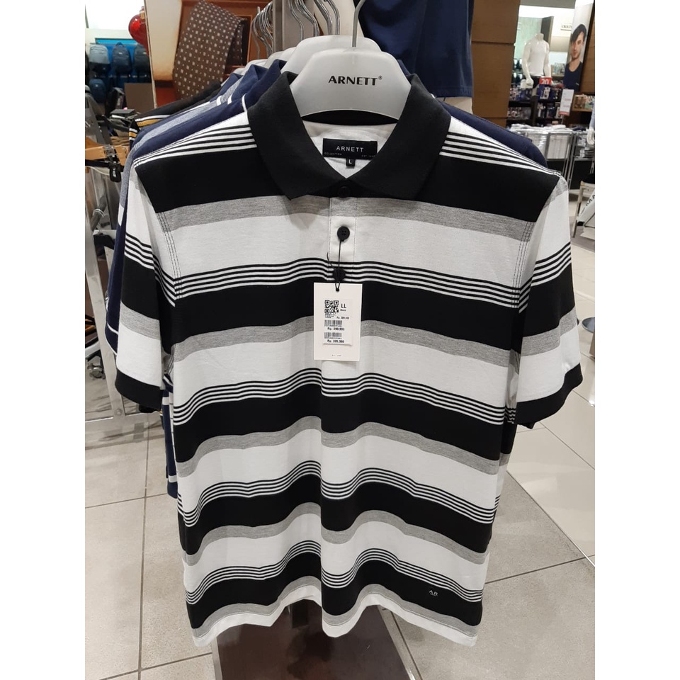 ARNETT  Pria Polo Shirt Garis Hitam putih Arnett Original