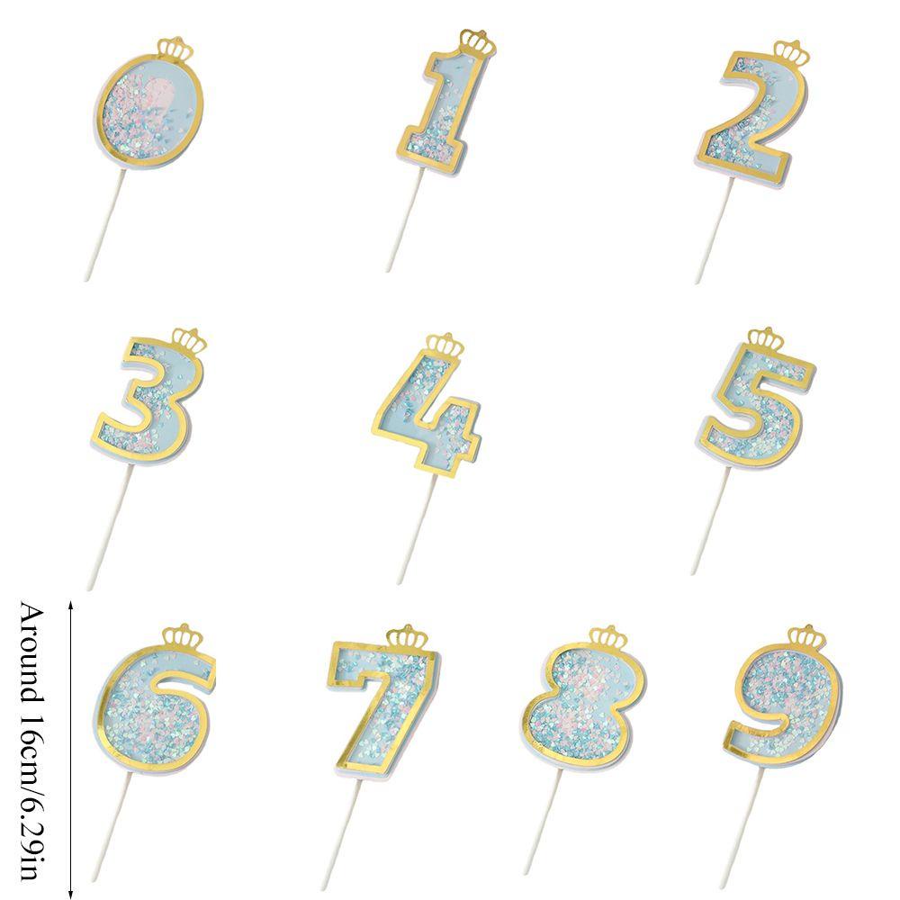 R-flower Cake Toppers Perlengkapan Pesta Glitter Number Crown Cupcake Picks