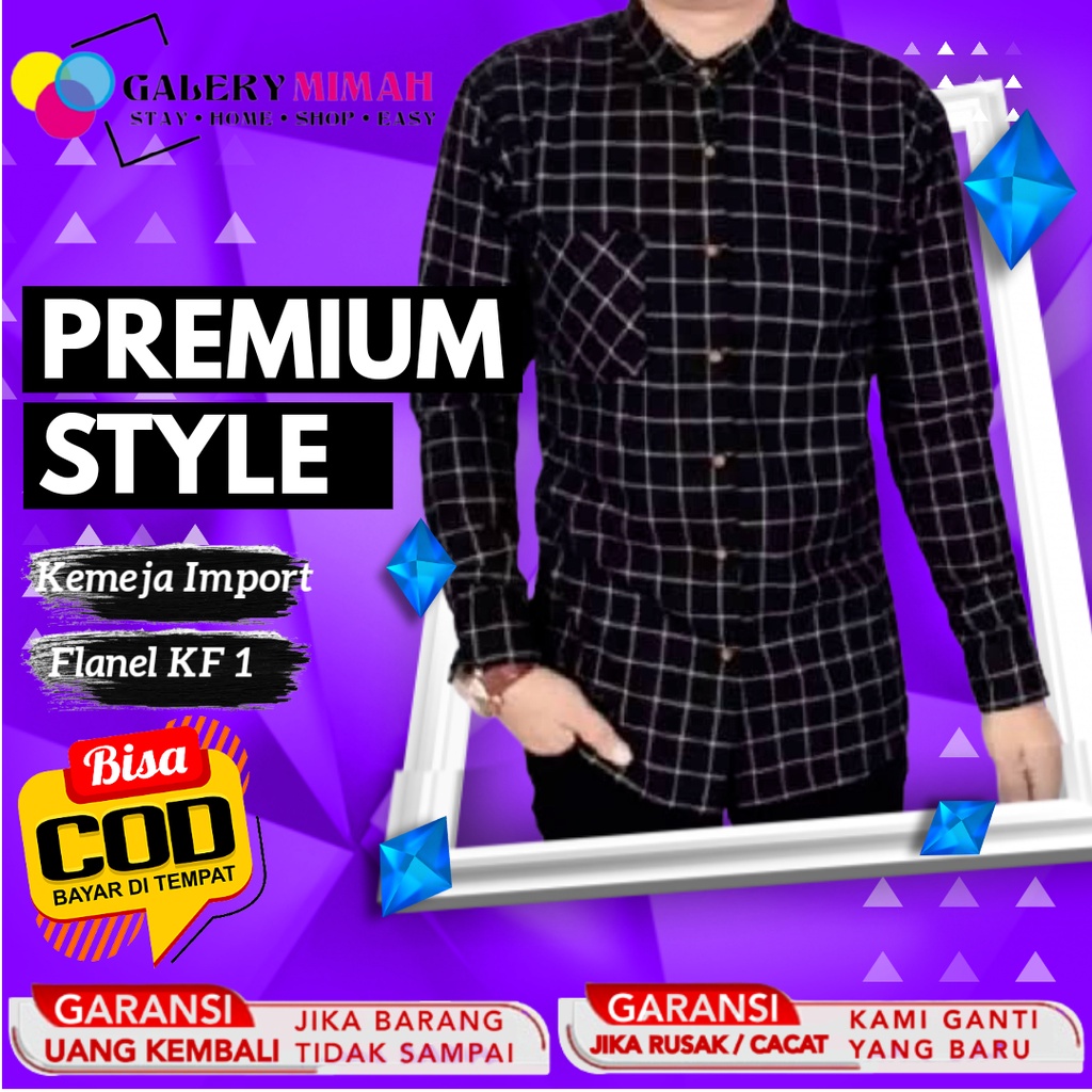 Kemeja Flanel Pria Dewasa Lengan Panjang Premium Import KF1 Unisex Exklusif 2021 Santai Terbaru Asli