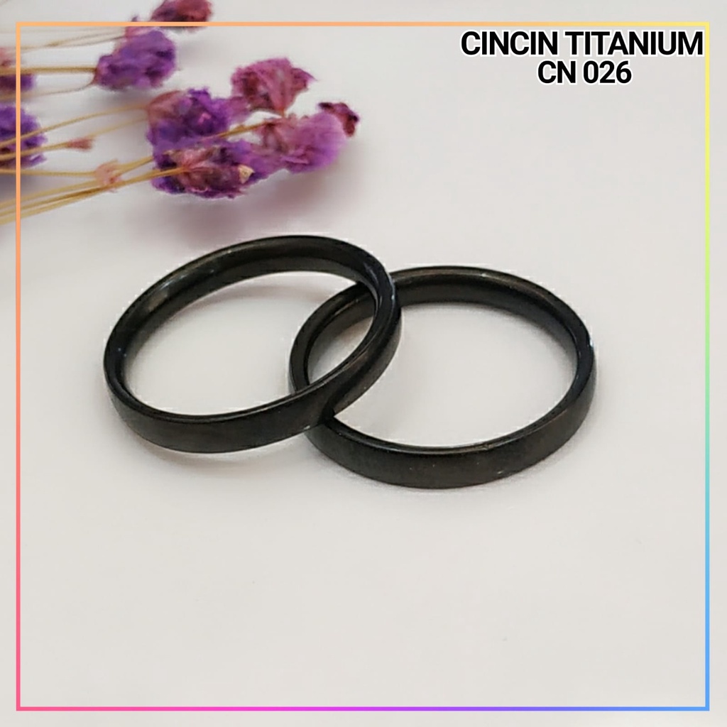 Cincin Titanium/stainless steel couple harga/1biji cincin tunangan 2 satu warna black polos perhiasan lapis emas gold CN 026