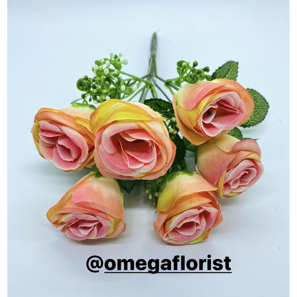 Bunga Kuncup Tropis Rose Artificial Bunga Artificial/Bunga Plastik/Bunga Dekorasi/Dekorasi Pernikahan/Pernikahan-Peach Sembur