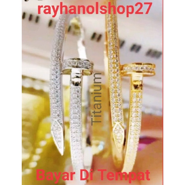 GELANG TANGAN TITANIUM WANITA DEWASA MOTIF PAKU WARNA TERSEDIA GOLD DAN SILVER ANTI LUNTUR