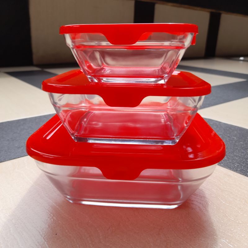 Mangkok Susun Kaca Set + Tutup Mangkok Kaca Bowl Maxim Glassware