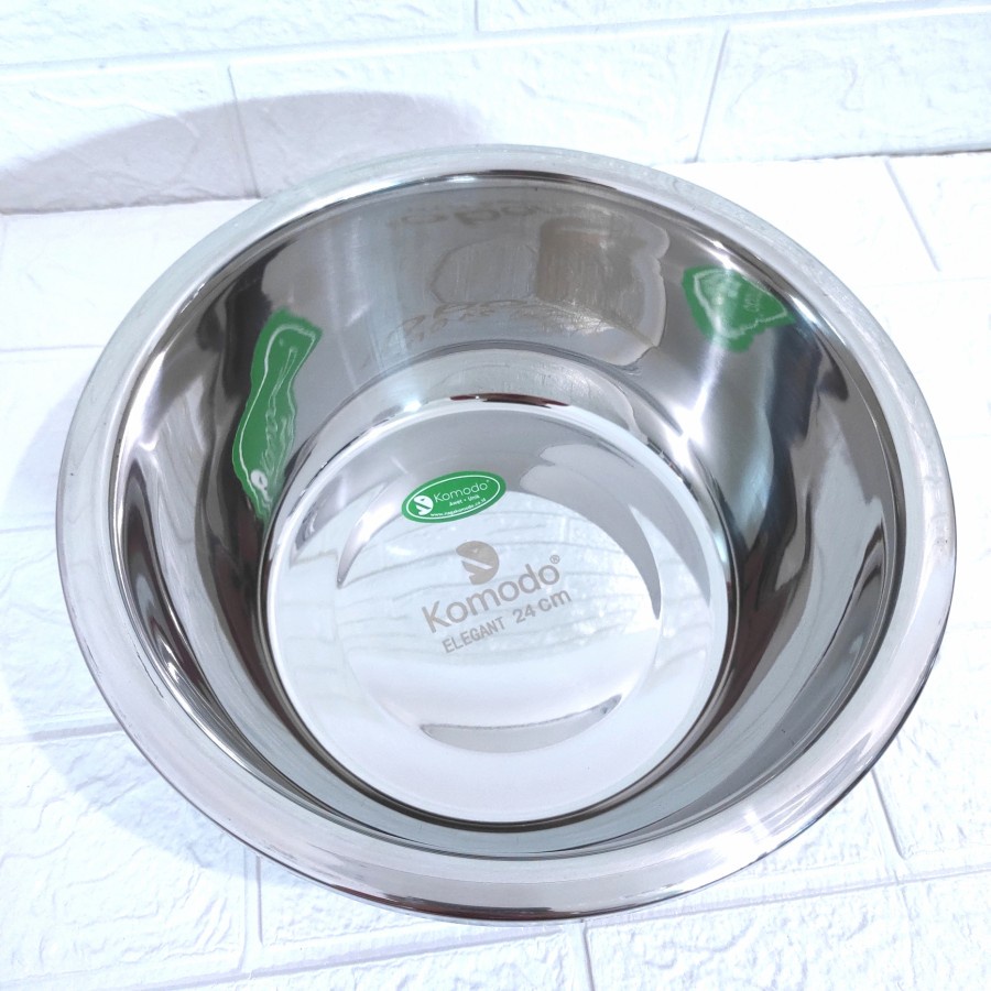 Baskom Elegant Komodo 24 cm stainless TEBAL Sop Kuah Panci Mixing Bowl